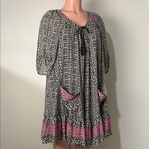 Free People Swing Dress Black Purple Midi Tassel Boho Peasant Hippie Small P